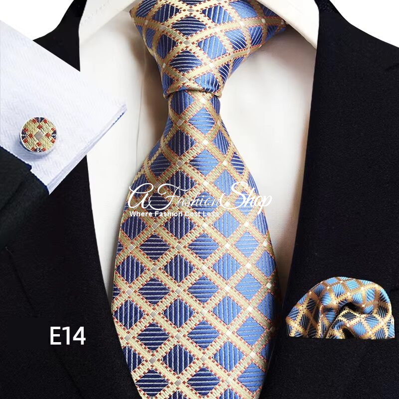 Plaid Checkered Necktie Cravat Handkerchief E14-23