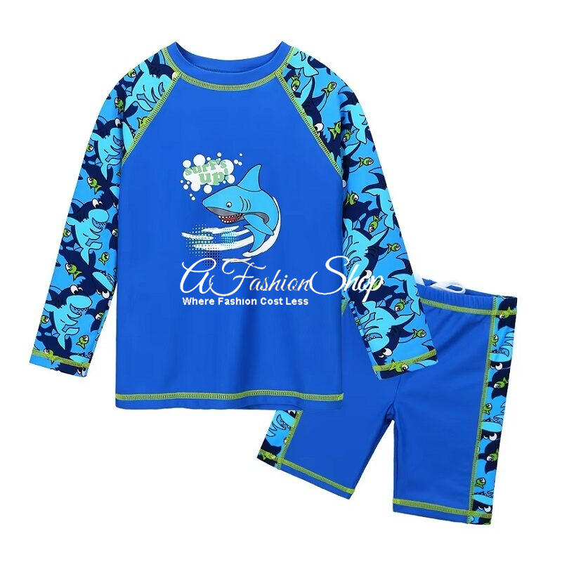 HERMOSA Long Sleeve Two-Piece Swimsuit Navy Shark