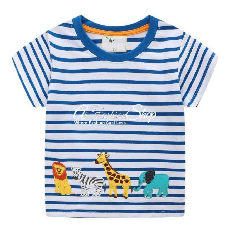 Navy Striped Colorful Safari Short Sleeve