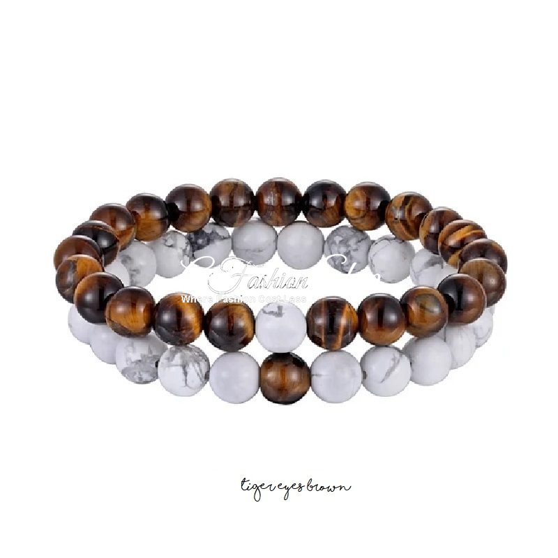 Tiger Eyes Natural Stone Bracelet White/Black Lava