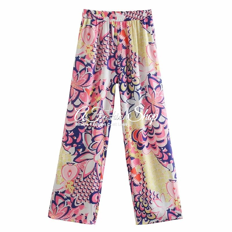 Karen Wide Leg Pants Elastic Waist Deep Blue Batik