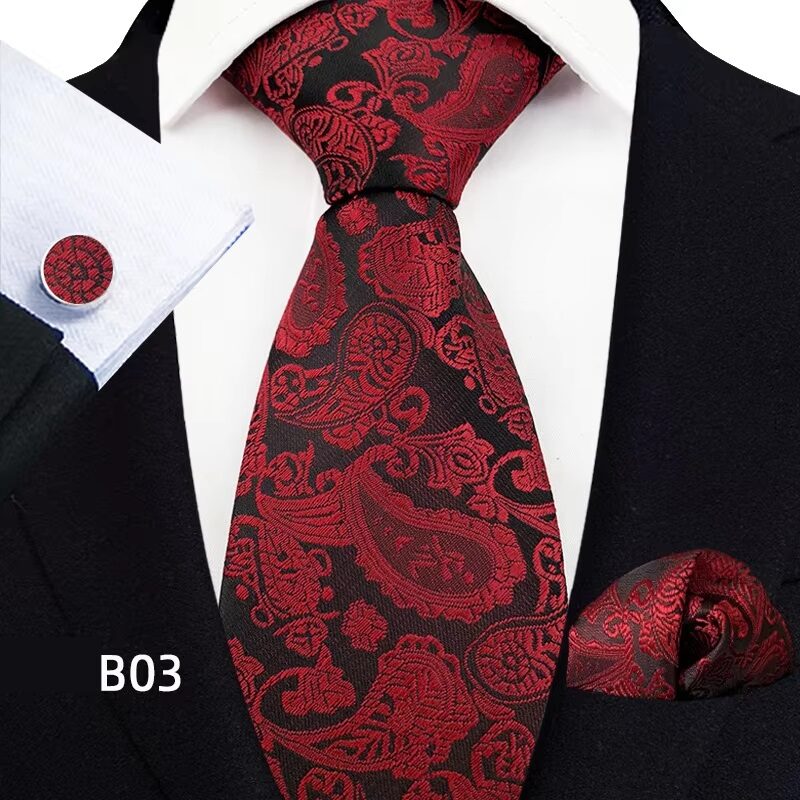 NobleKnot Silk Tie Set of 3 Red Paisley