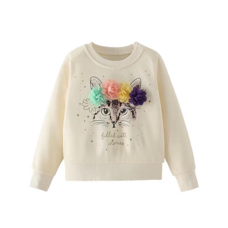 3D Floral Crown Pullover Cream Sweatshirt
