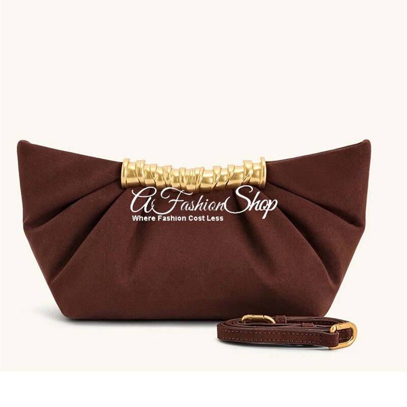 New Autumn Suede Pleated Clutch Red Burgundy