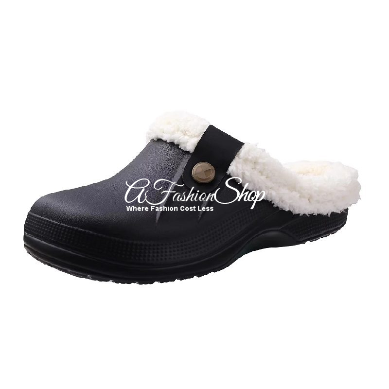 Men Comfy Clog Black With White Fur