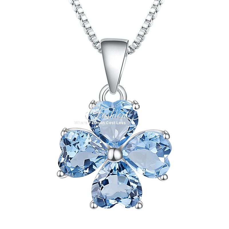 Blue Topaz Clover Pendant And Necklace