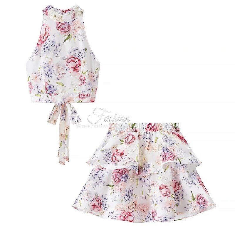 People Crop Top And Tiered Mini Skirt