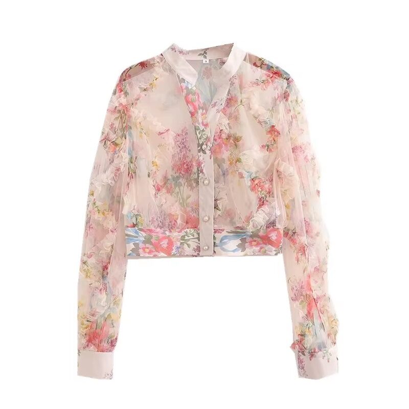 Sheer Organza Floral Blouse