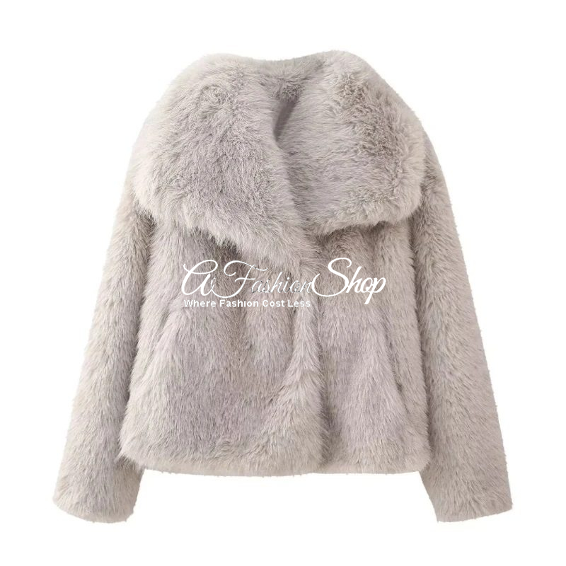 Azalea Crop Faux Fur Jacket Beige