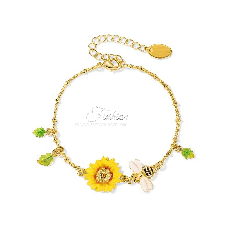 Bee And Sunflower 18ct Gold Bracelet