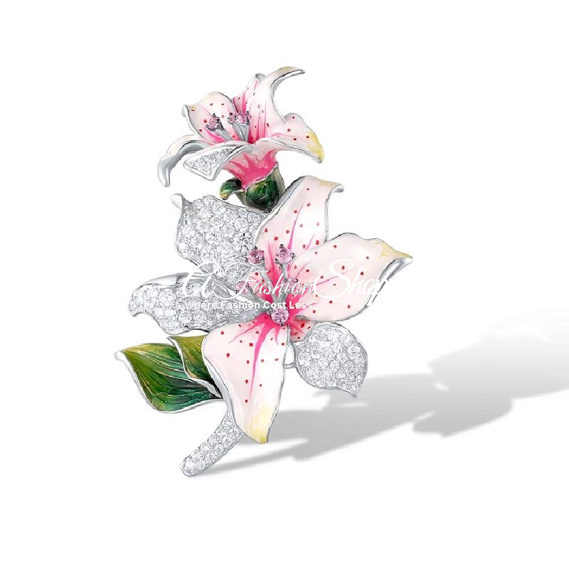 Lily Floral Pink Sapphire Brooch