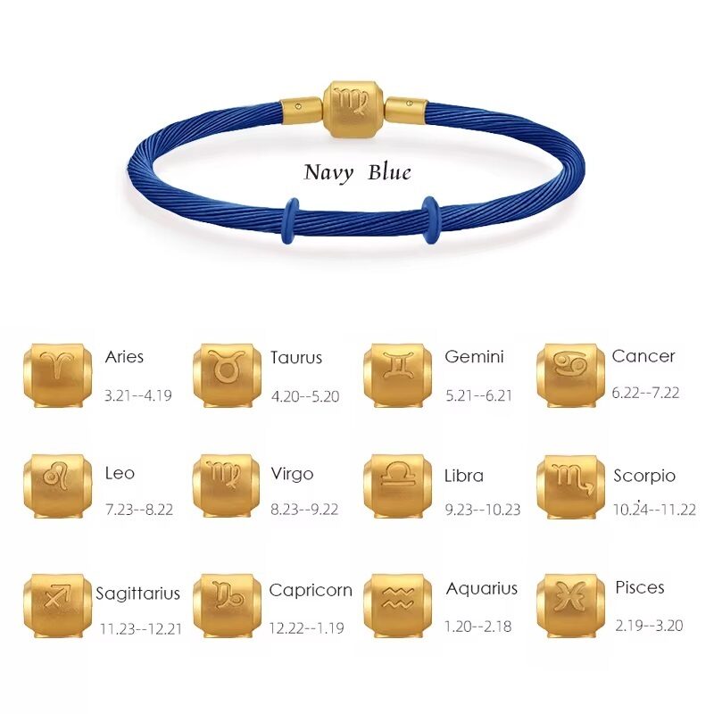 Navy Blue Stainless Steel Gold Wire Zodiac Bracelet