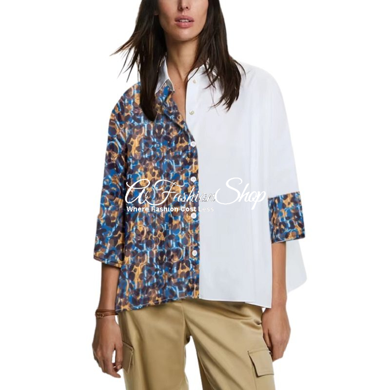 Women’s Top Color Block Pattern Batwing Sleeve