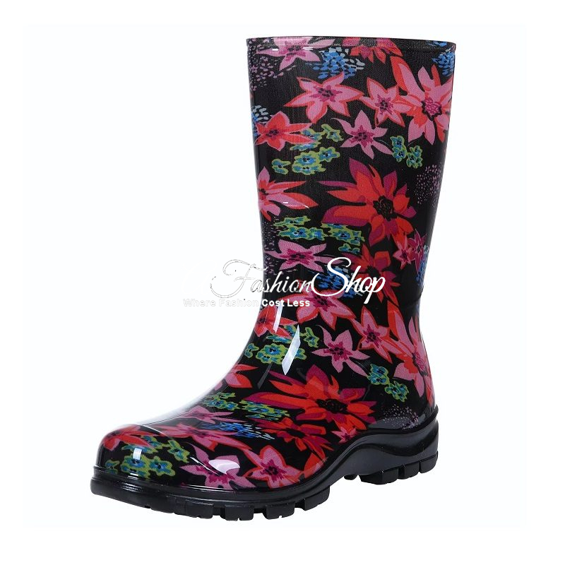 Women Boot Waterproof Flower Pattern