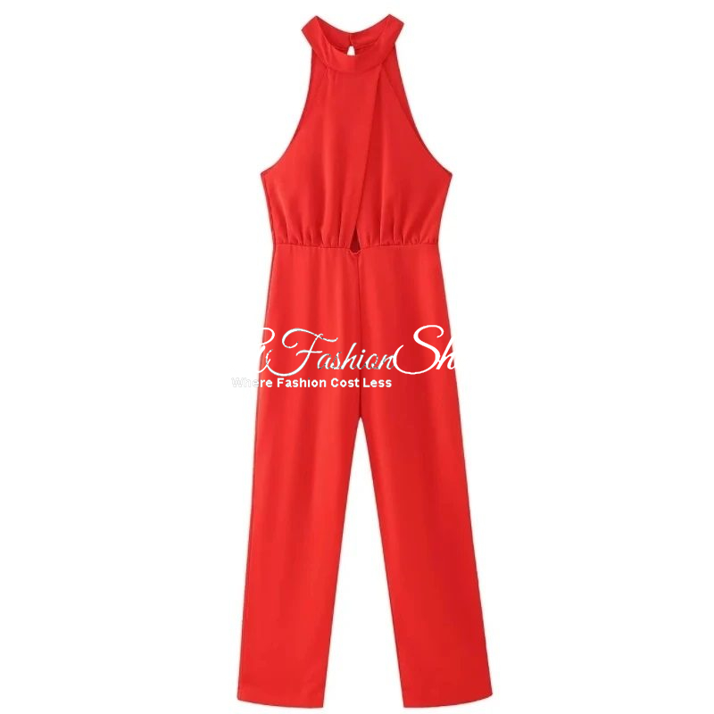 Zya Red Long Halter Jumpsuit