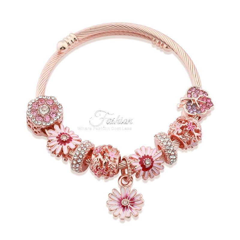 Daisy Blossom Stainless Steel Charm Bracelet