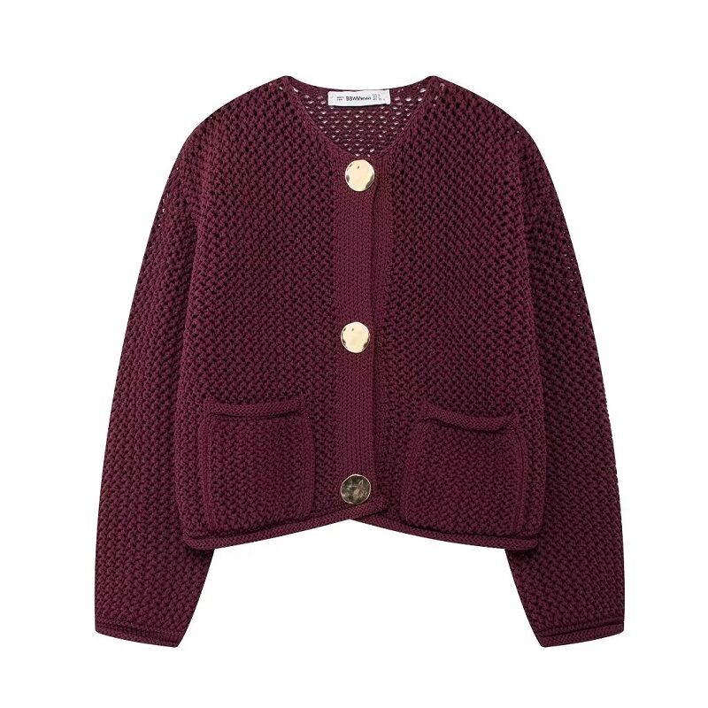 Metropolitan Burgundy Knit Cropped Cardigan