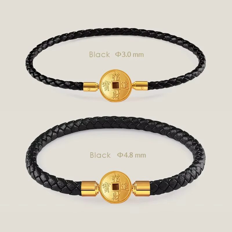 Prosperity Bangle: Hand-Woven Leather Fortune Color Black