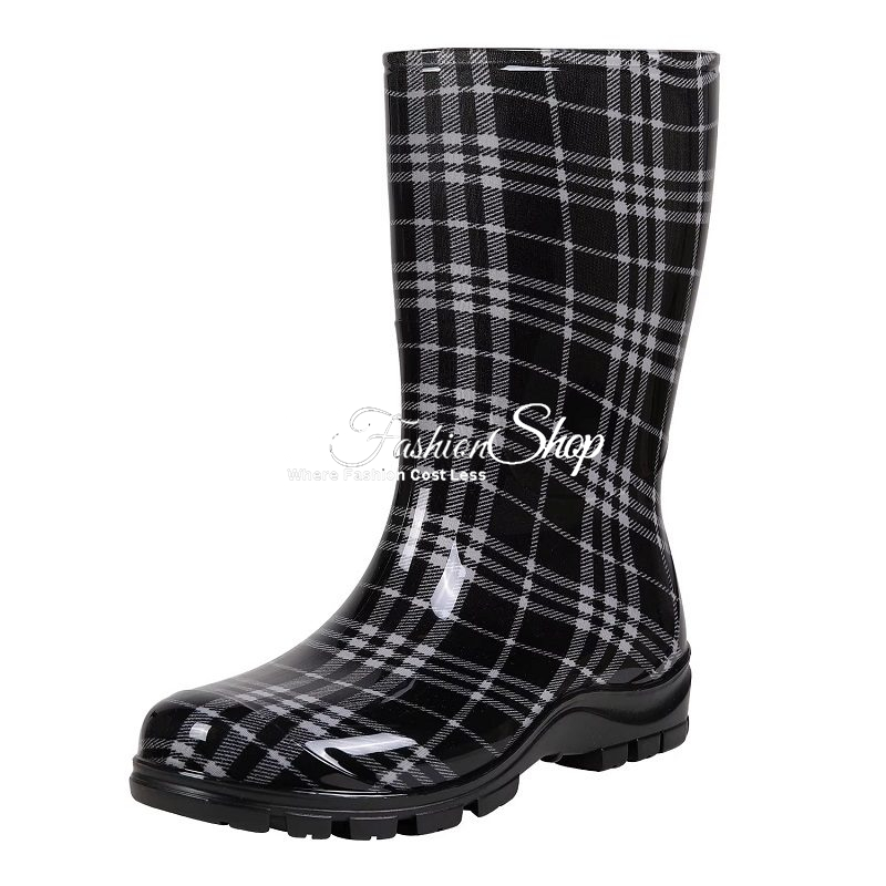 Women Platform Knee-High Boots Pattern Plaid