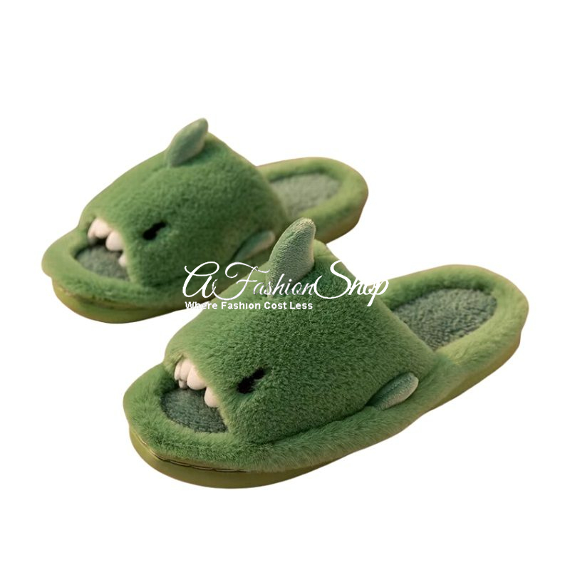 Hera Home Slide-on Shark Plush Sandal Green