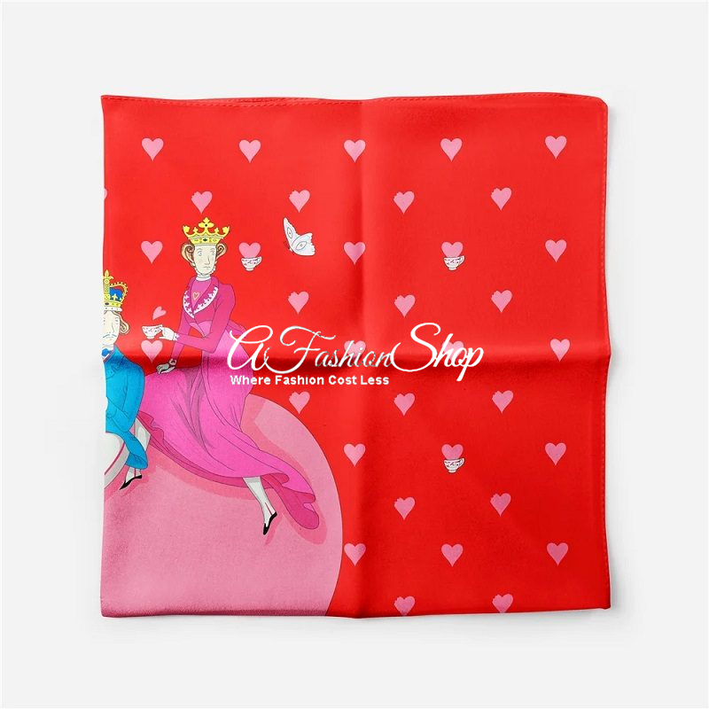 Silk Headscarf Heart Medaillons Tea Time Red