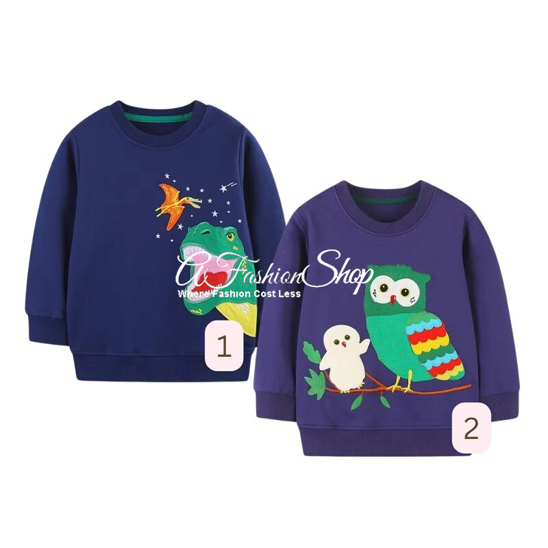Blue Navy Sweater Dino And Owl