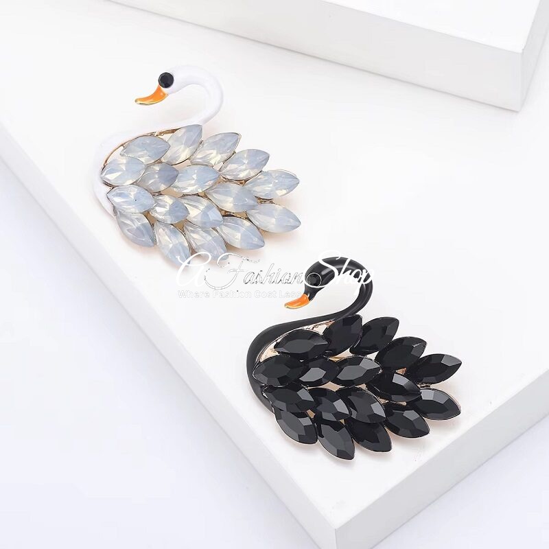 Crystal Black Swan Brooch