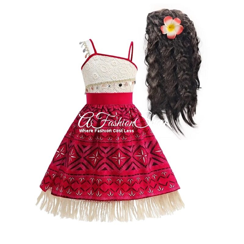 Kid’s Moana Dress+Wig+Flower Clip