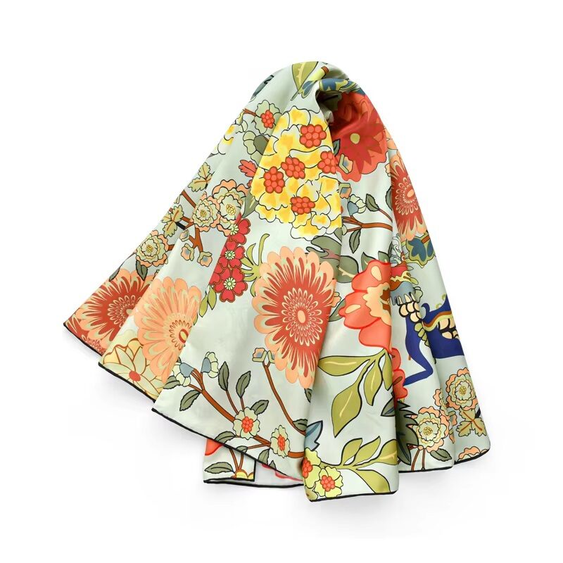 Riena Floral Scarf Mulberry Silk Shawl Red