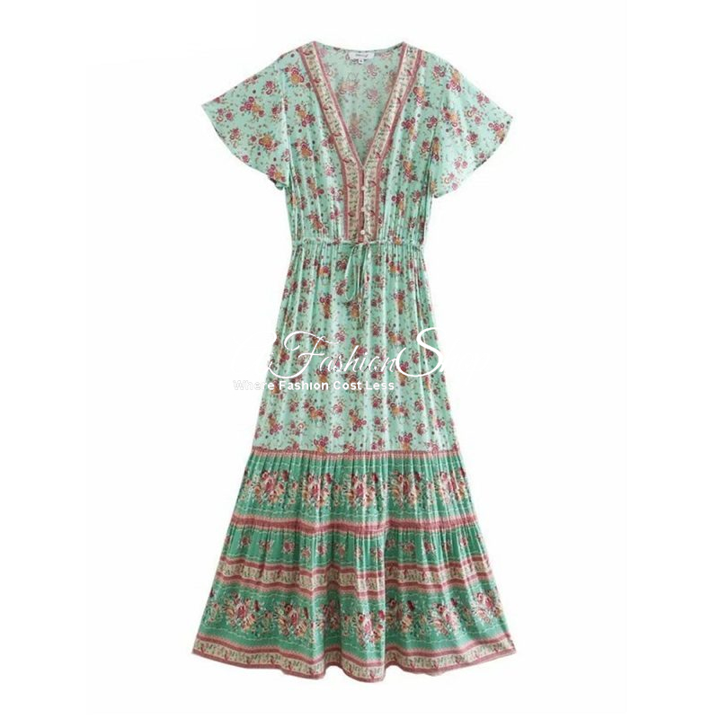 Bohomenia Pretty Floral Beach Dress Sage