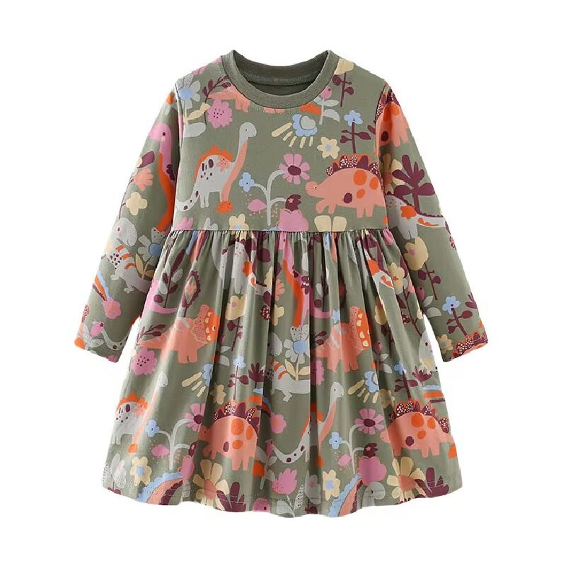 Dinoland Print Long Sleeve Cotton Dress