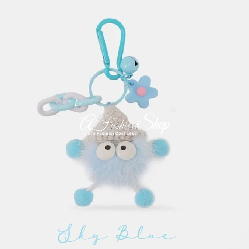 Fluffy Keychain Pom-pom Colored Hat