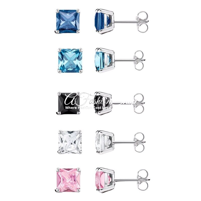 Princess Cut Stone 925 Sterling Silver Earring