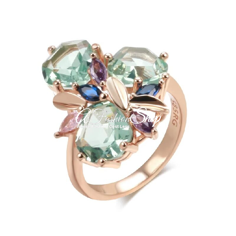 585 Rose-Gold Green Natural Zircon Ring/Earrings