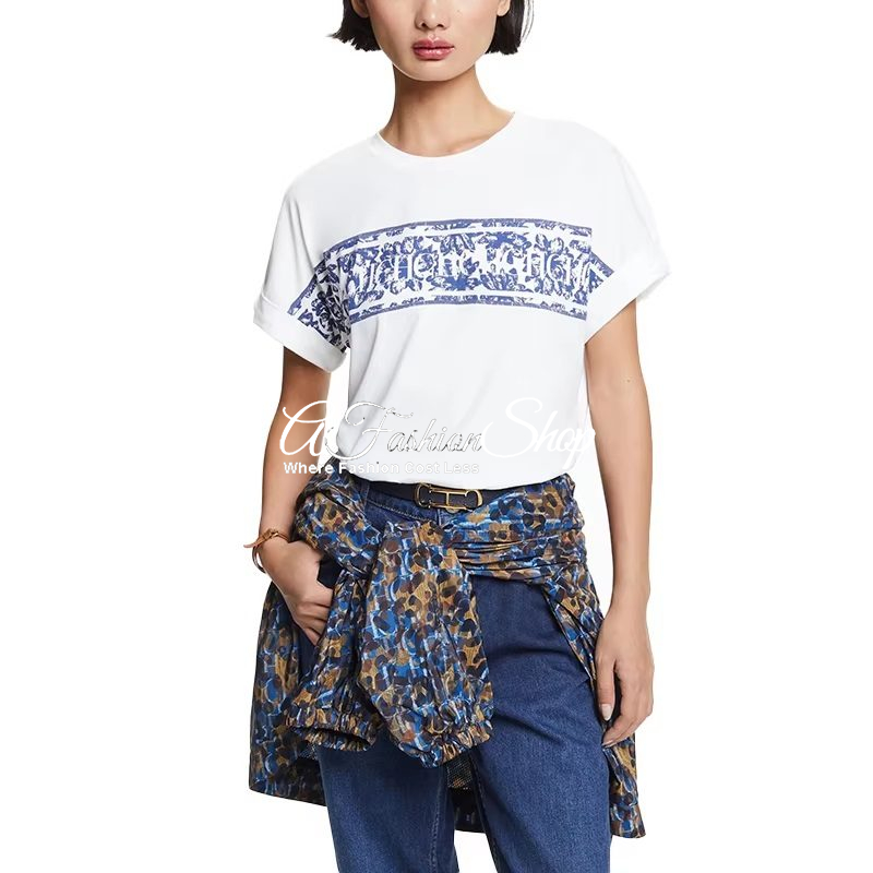 Indie White Summer T-shirt Classic Round Neck