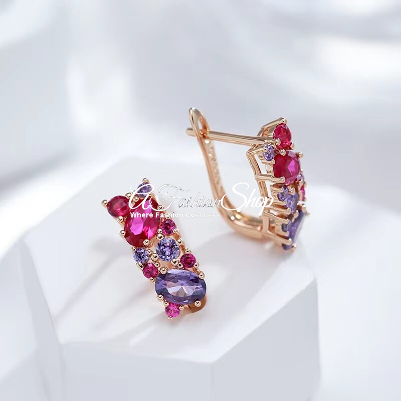 585 Rose-Gold Purple Natural Zircon Ring/Earrings