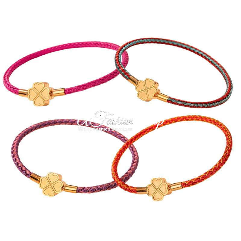 Braided Wrap Bracelet Gold Clover