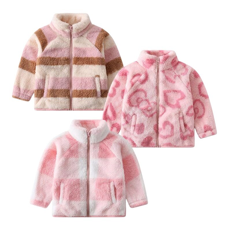 Pink Plush Fleece Zip Jacket Winter Outerwear
