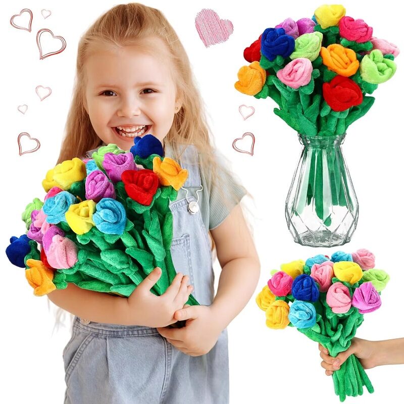 Forever Rose Soft Bendable Plush Flowers- Mixed Color