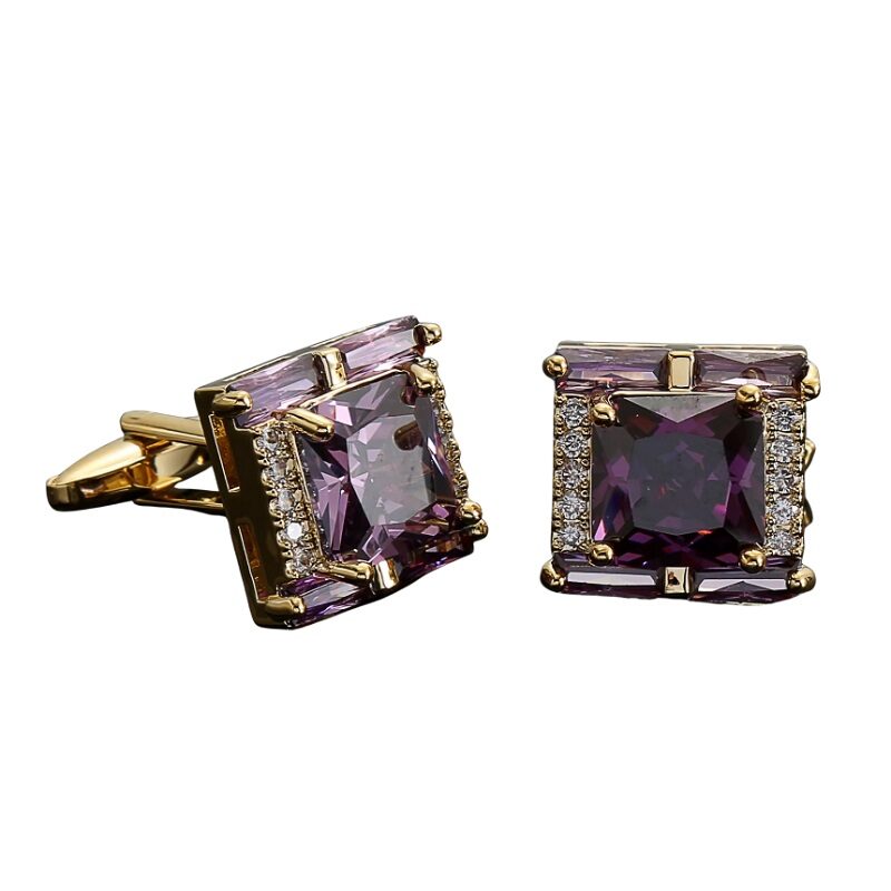 Purple Gemstone Gold Square Cufflink