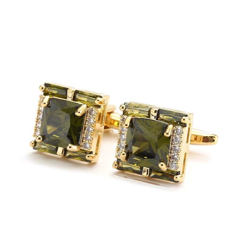 Olive Green Gemstone Gold Square Cufflink