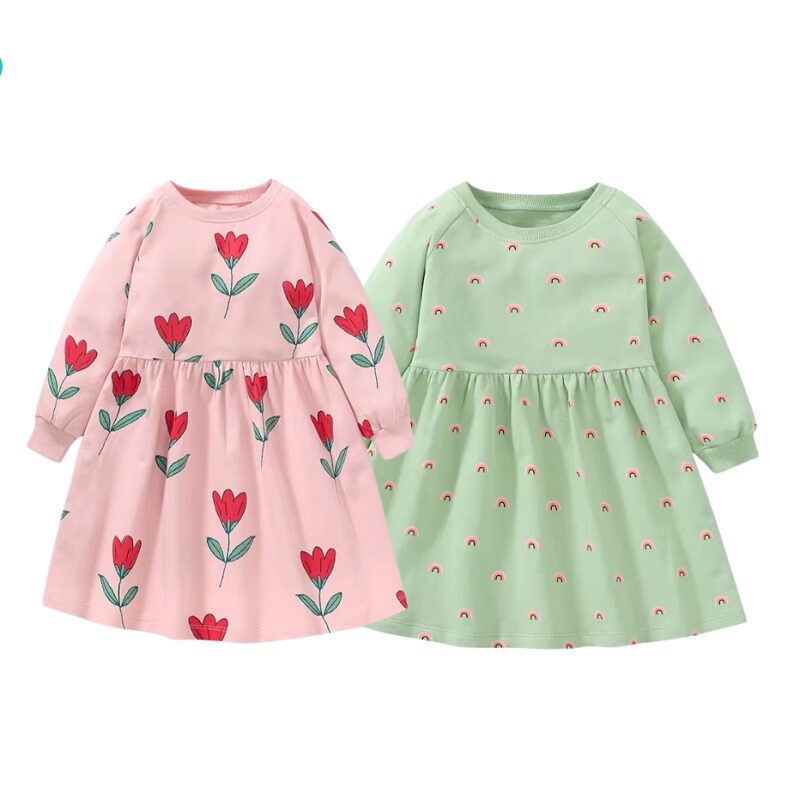 Cozy Princess Dress Floral Rainbow Print