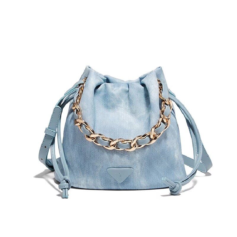 LuxeBloom Bucket Bag Sky Blue Feminine Crossbody