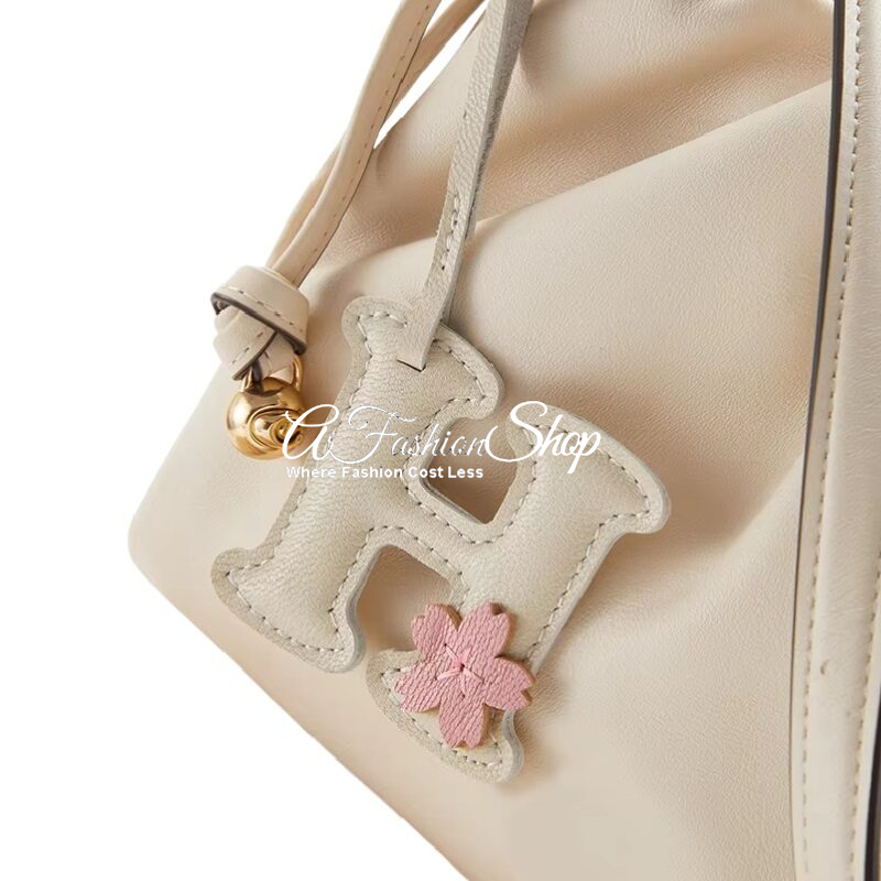Letter H Cream Beige Leather Charm