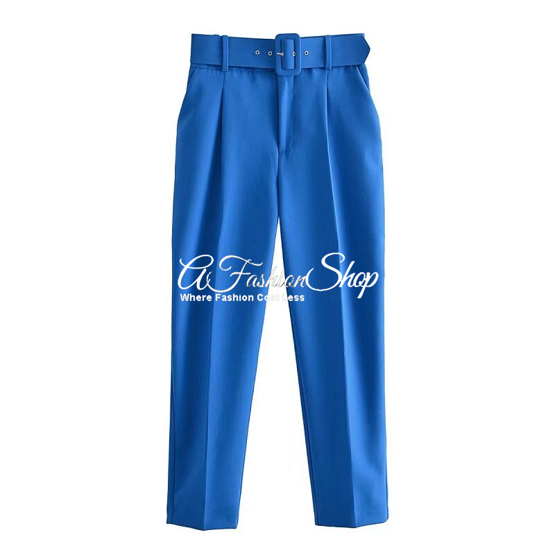 Elie Belted High Waist Tapered Pant Royal Blue