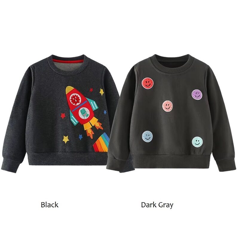 Boy Pullover Black Sweater Rocket Ship Faces