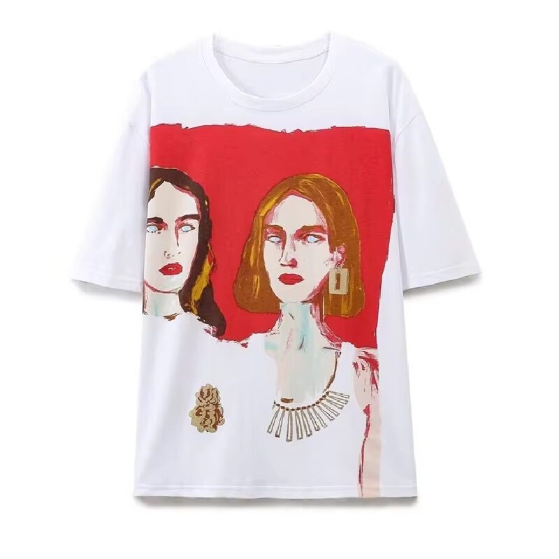 Chic Ladies Canvas White Loose T-shirt