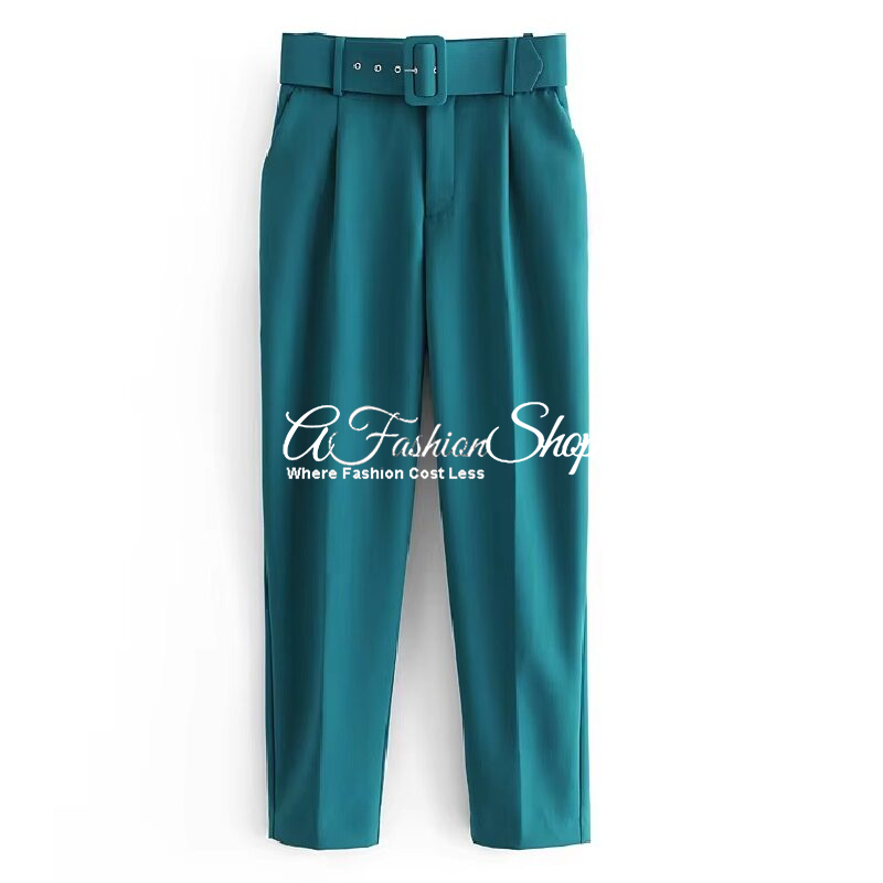 Elie Belted High Waist Tapered Pant Teal Blue