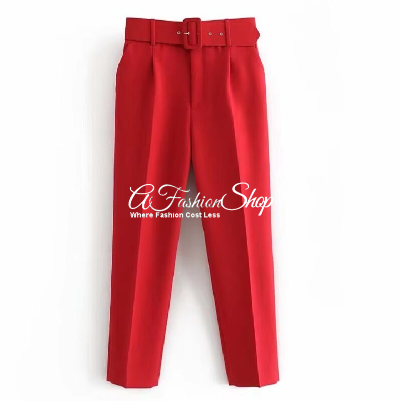 Elie by People Belted High Waist Tapered Pant Red