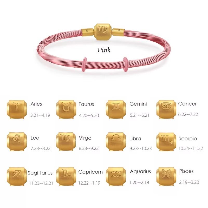 316L Stainless Steel Zodiac Rope Pink Bracelet
